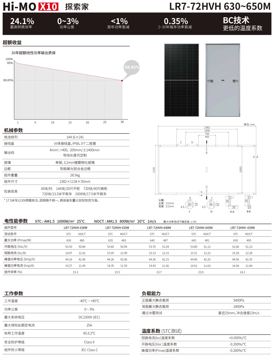 隆基光伏組件 Hi-MO X10 探索家 630~650W